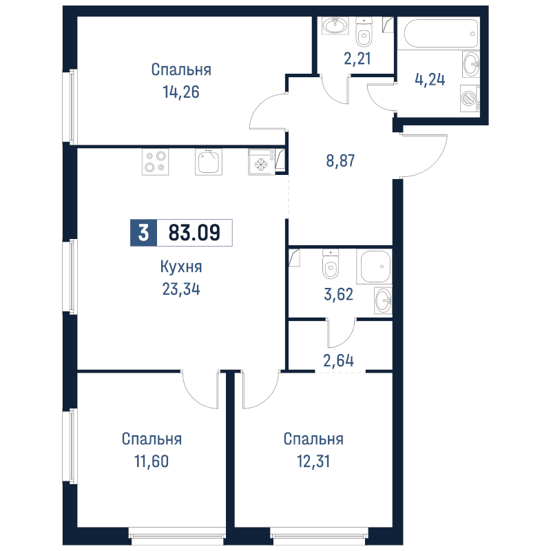 4 ккв (Евро) 83,1 м²