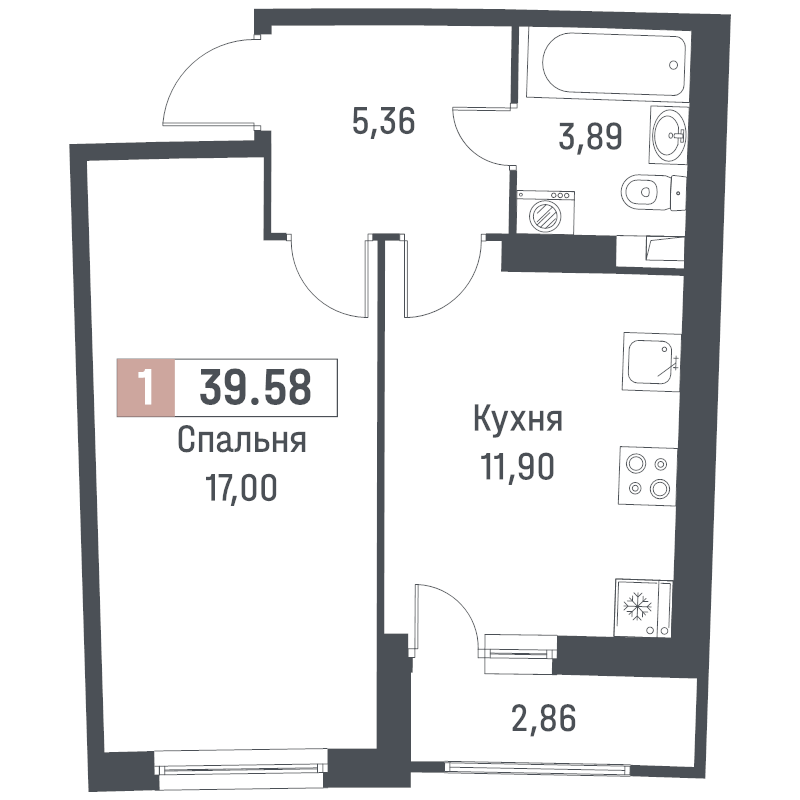 1 ккв 39,6 м²