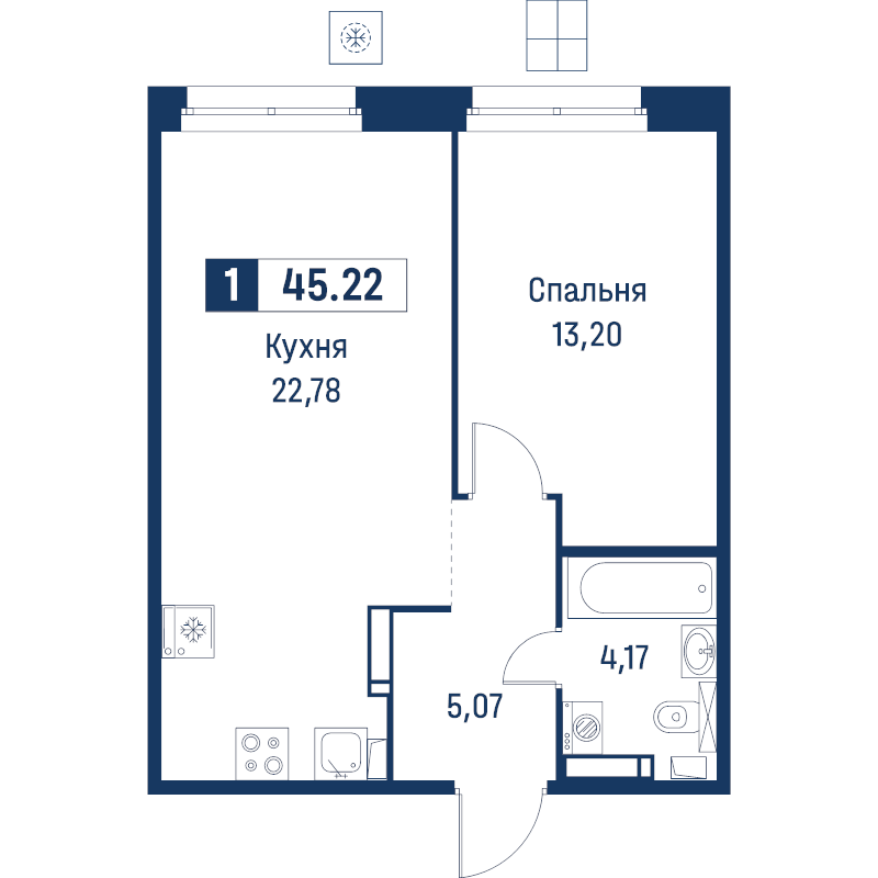 2 ккв (Евро) 45,2 м²