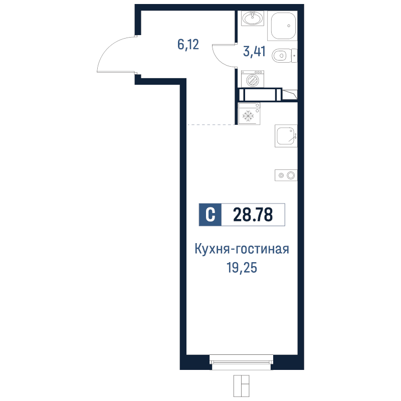 Студия 28,8 м²