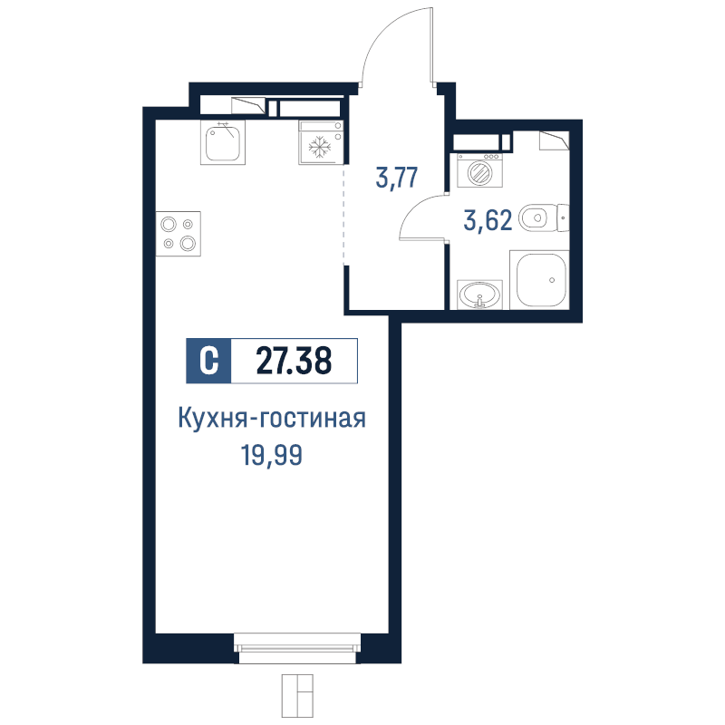 Студия 27,4 м²