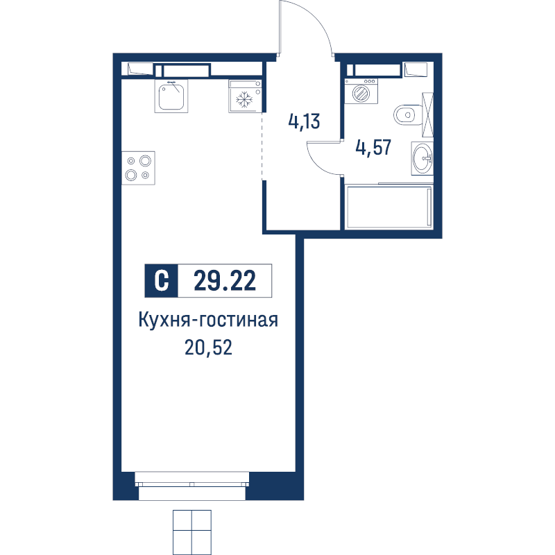 Студия 29,2 м²