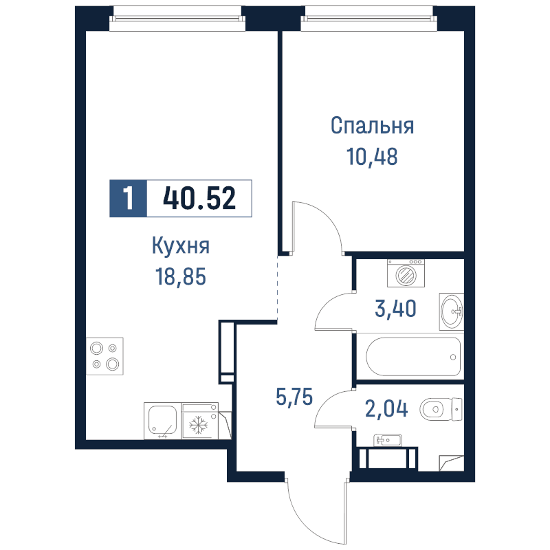 2 ккв (Евро) 40,5 м²