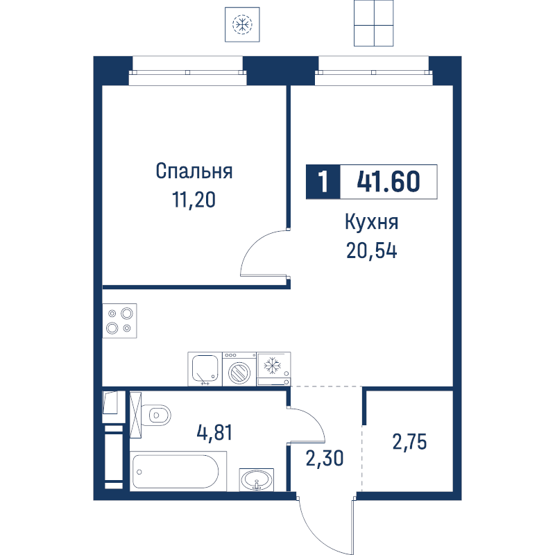 2 ккв (Евро) 41,6 м²