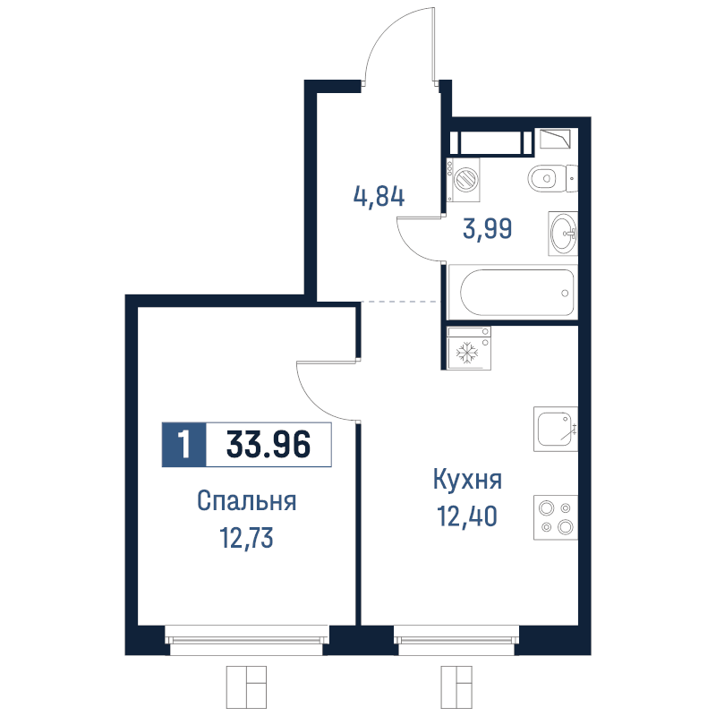 1 ккв 34 м²