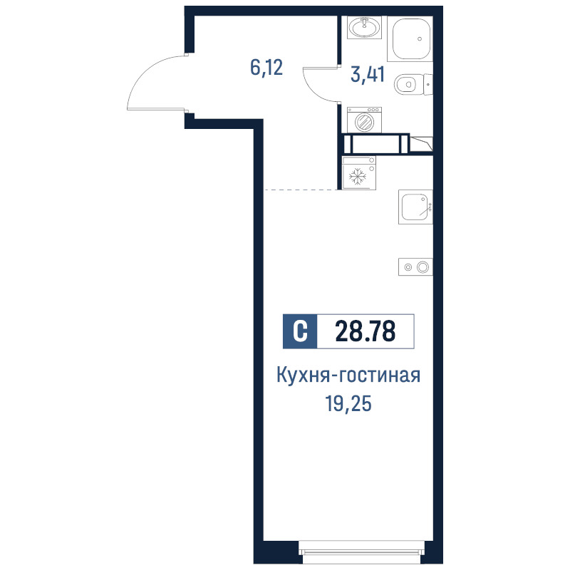 Студия 28,8 м²