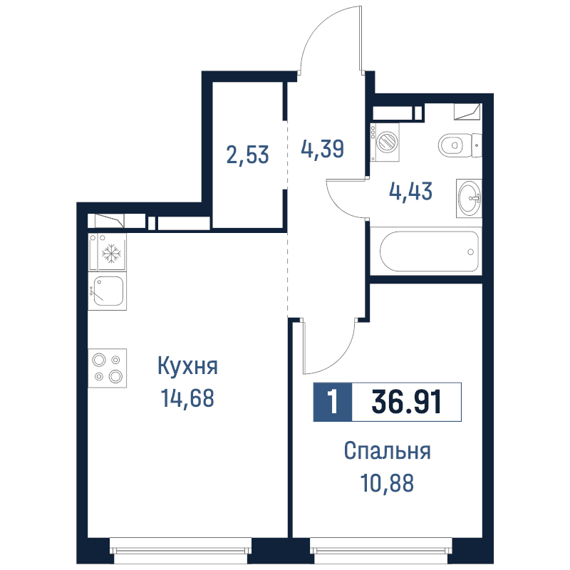 2 ккв (Евро) 36,9 м²