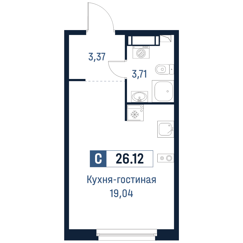 Студия 26,1 м²