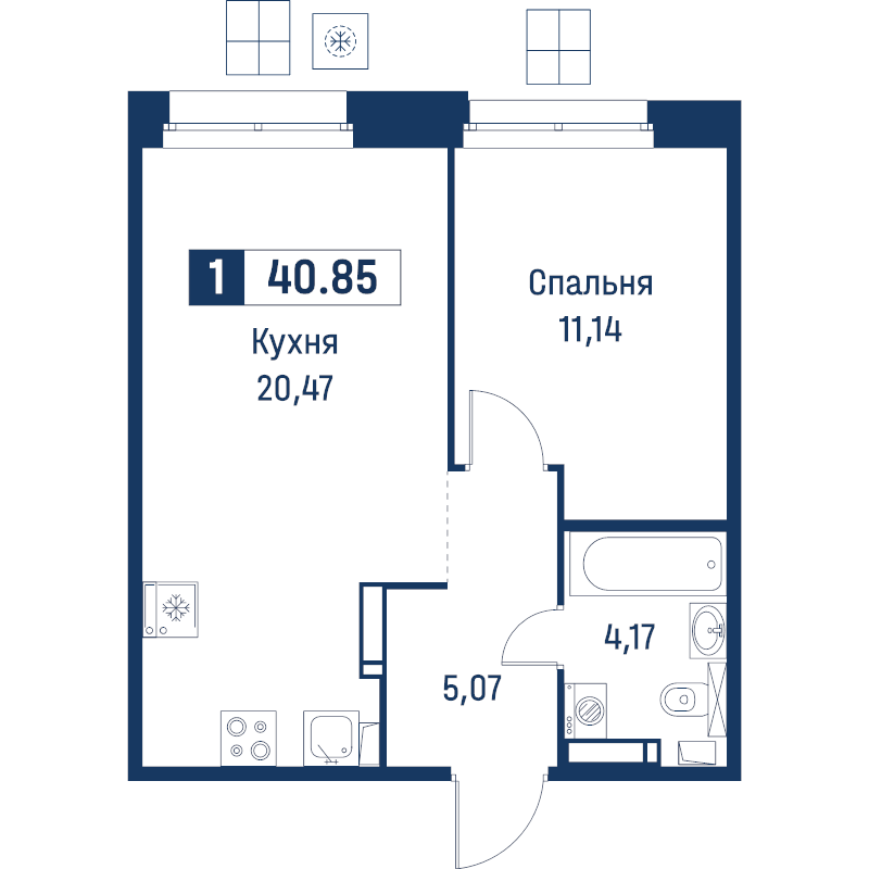 2 ккв (Евро) 40,9 м²