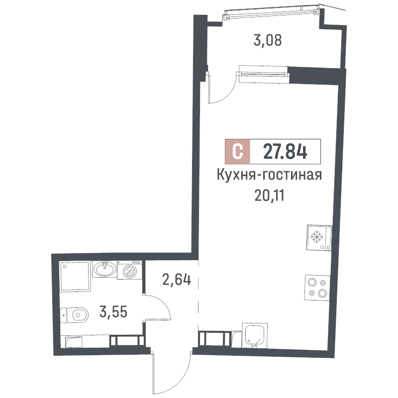 Студия 27,8 м²