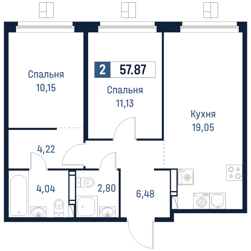 3 ккв (Евро) 57,9 м²