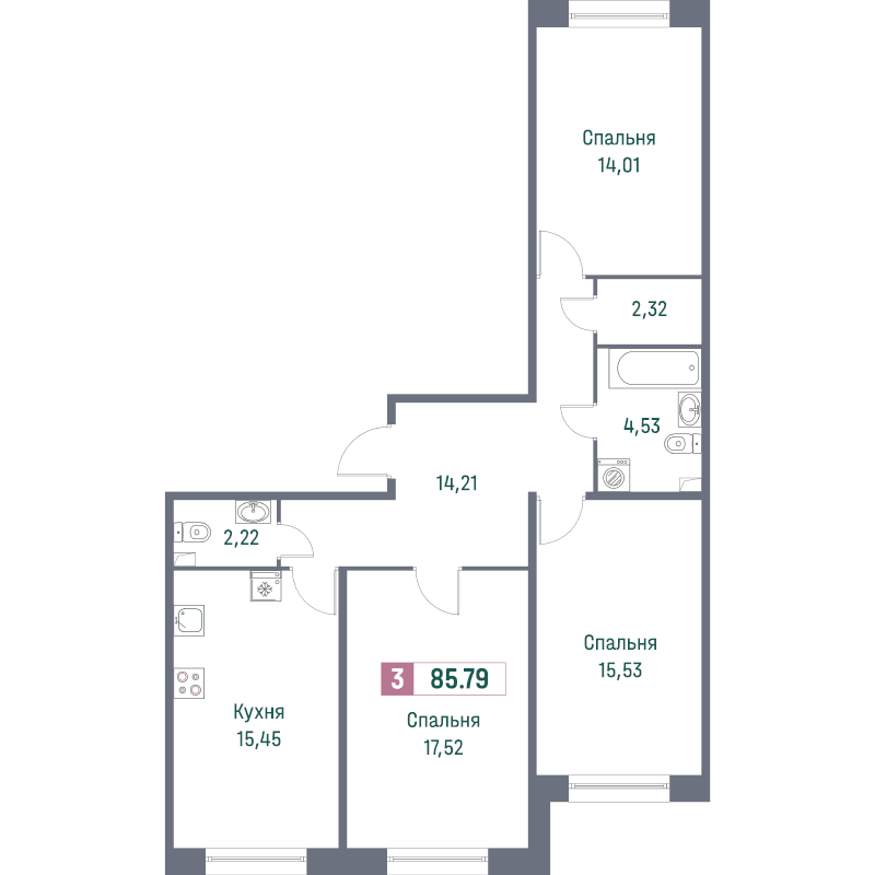 4 ккв (Евро) 84,3 м²