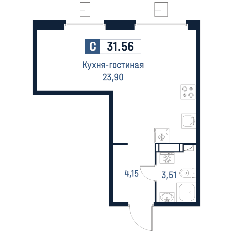 Студия 31,6 м²