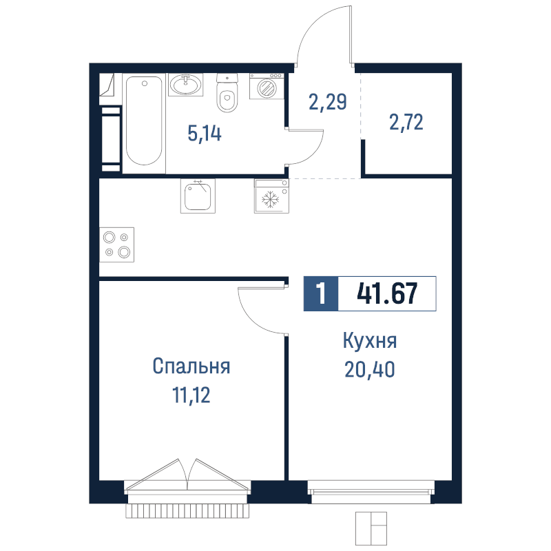 2 ккв (Евро) 41,7 м²
