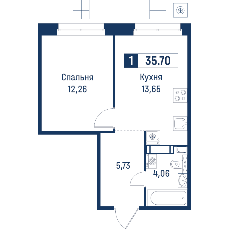 1 ккв 35,7 м²