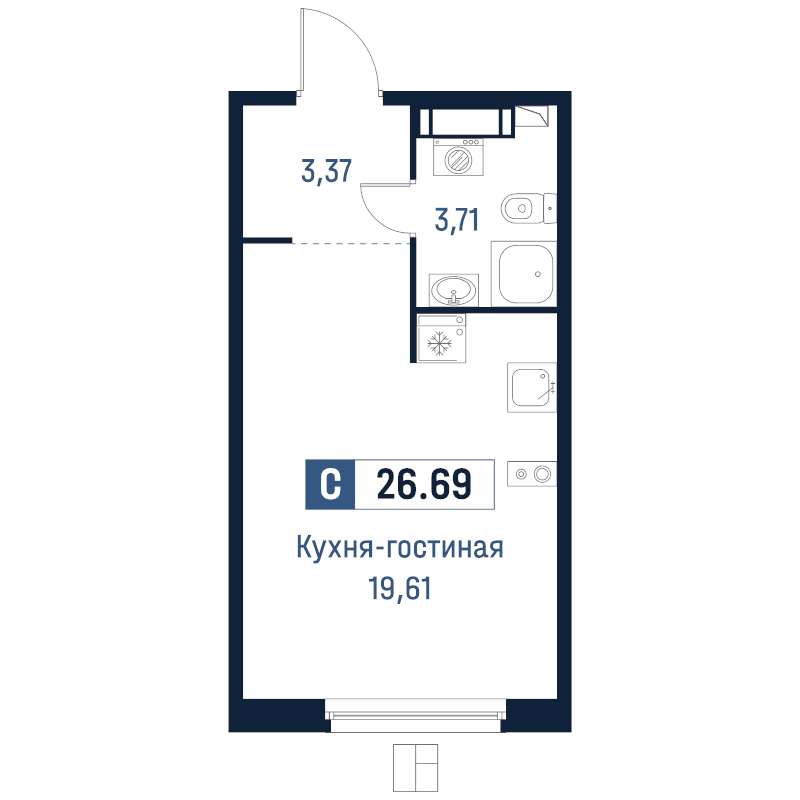 Студия 26,7 м²