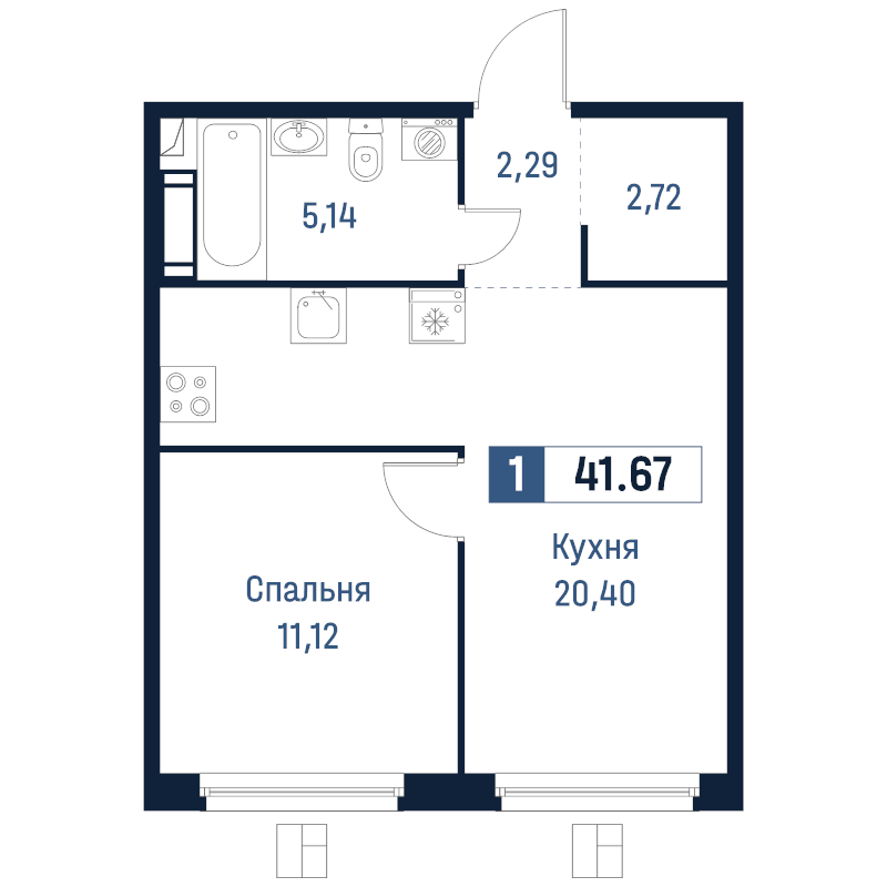 2 ккв (Евро) 41,7 м²