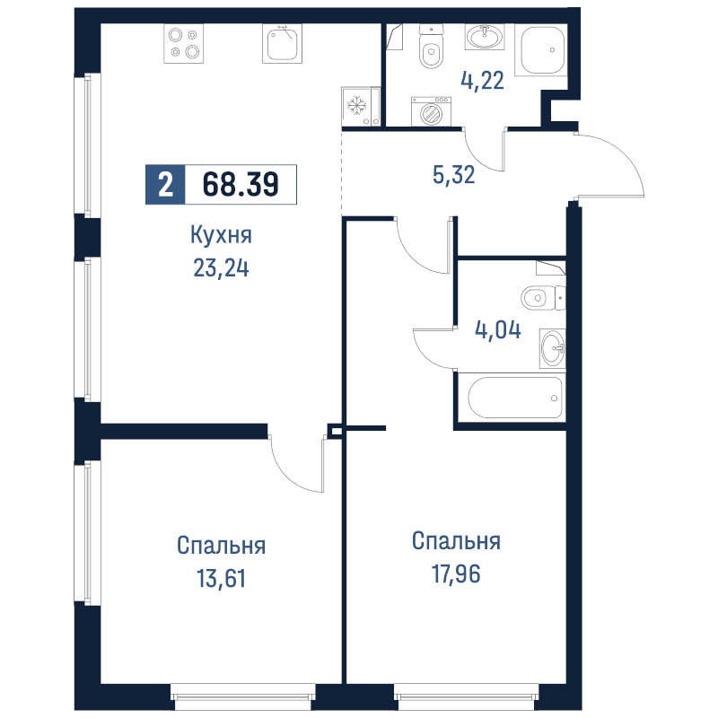 3 ккв (Евро) 68,4 м²