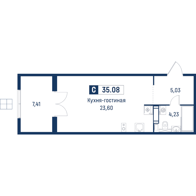 Студия 35,1 м²