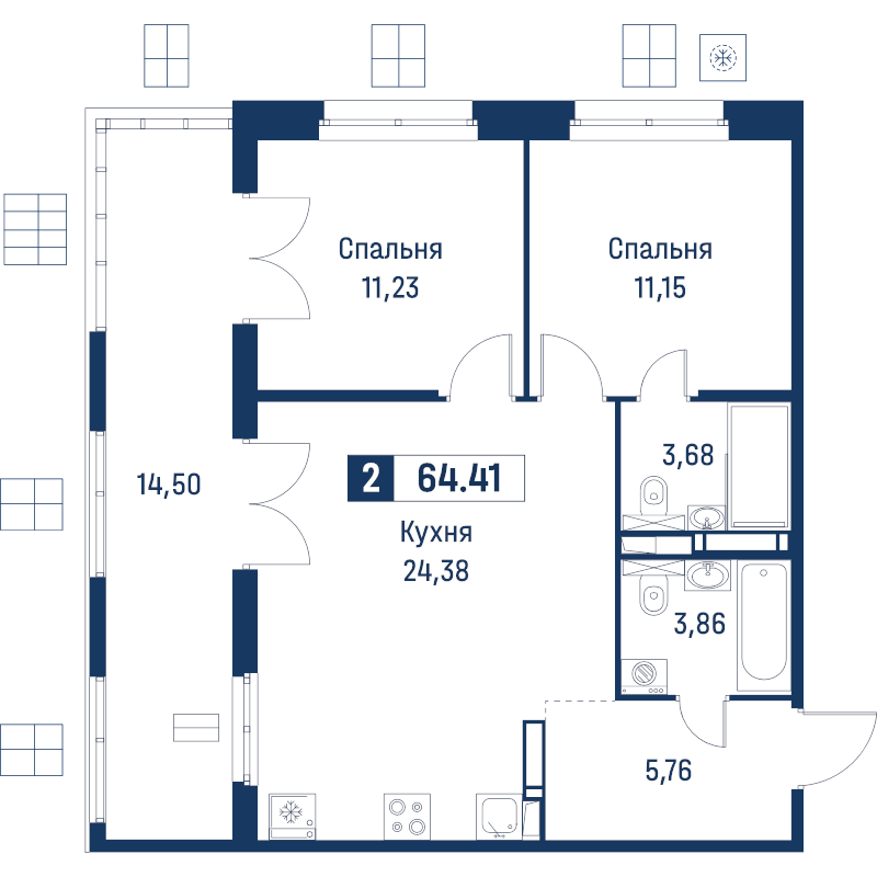 3 ккв (Евро) 64,4 м²
