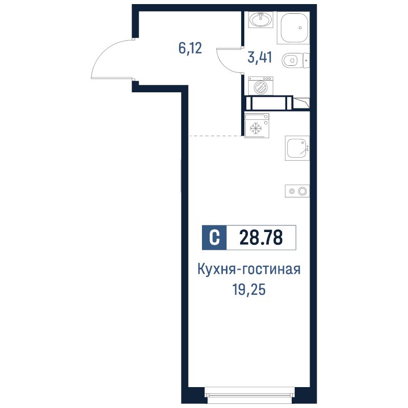 Студия 28,8 м²