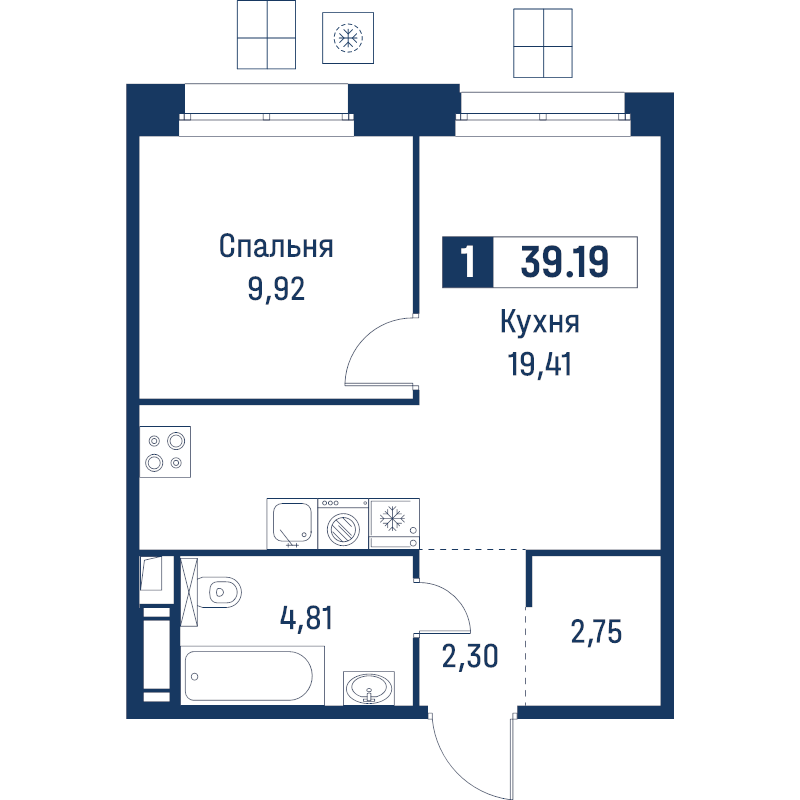 2 ккв (Евро) 39,2 м²