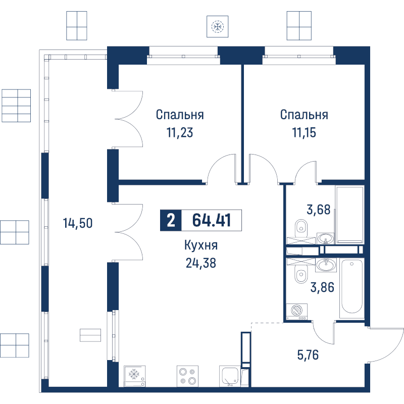 3 ккв (Евро) 64,4 м²