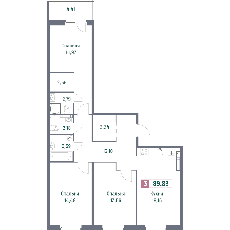 4 ккв (Евро) 86,7 м²