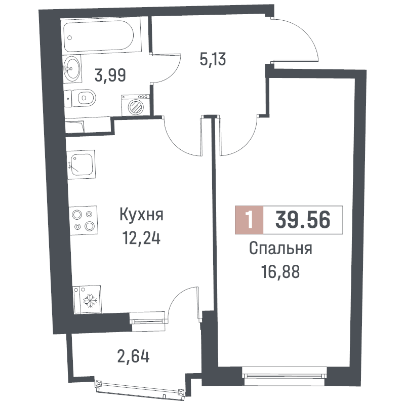 1 ккв 39,6 м²