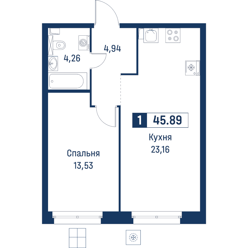 2 ккв (Евро) 45,9 м²