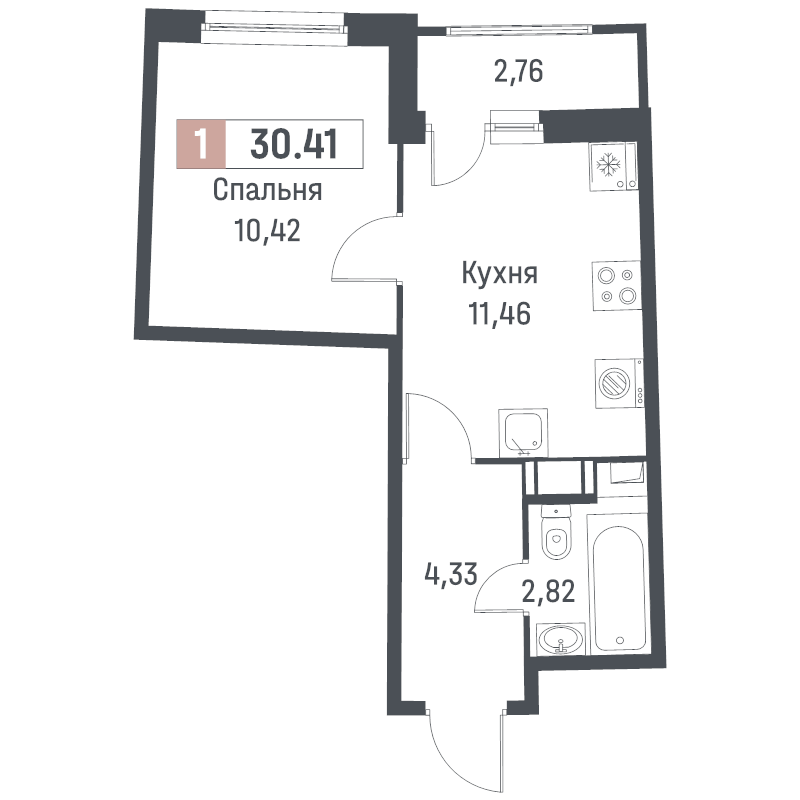 1 ккв 30,4 м²