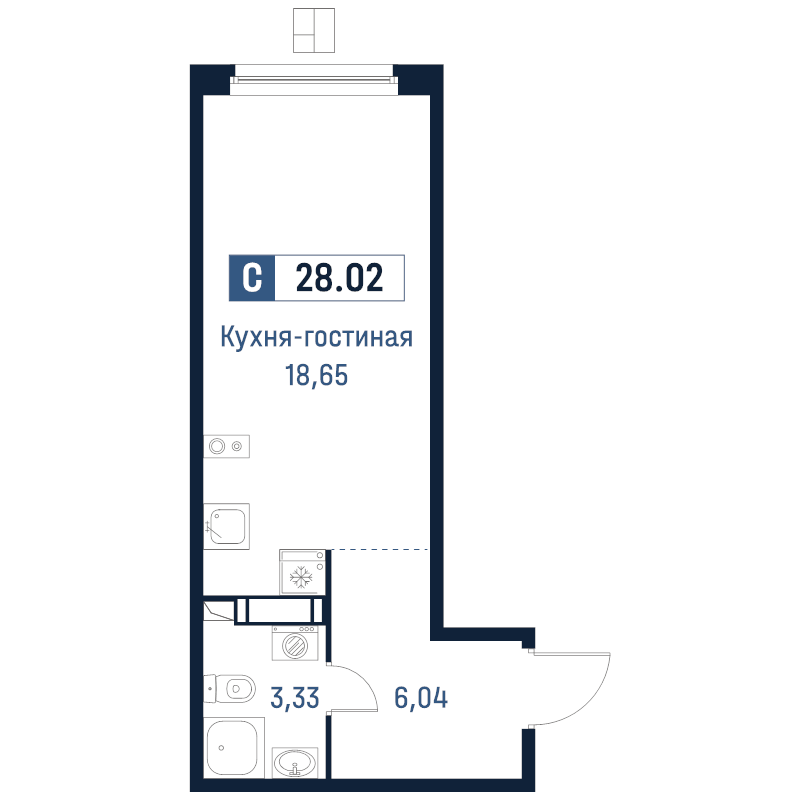 Студия 28 м²