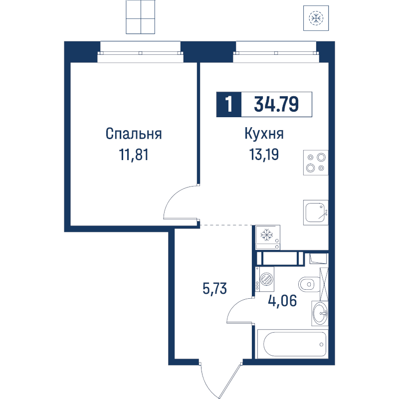1 ккв 34,8 м²