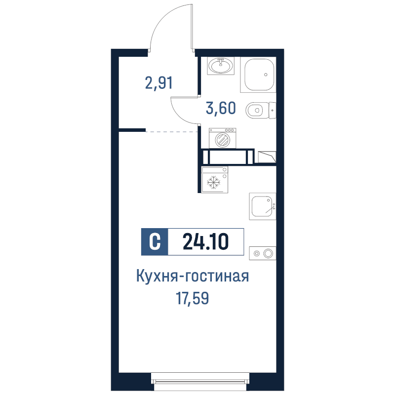 Студия 24,1 м²