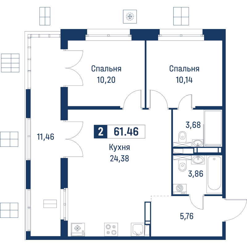 3 ккв (Евро) 61,5 м²