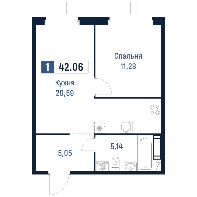 2 ккв (Евро) 42,1 м²