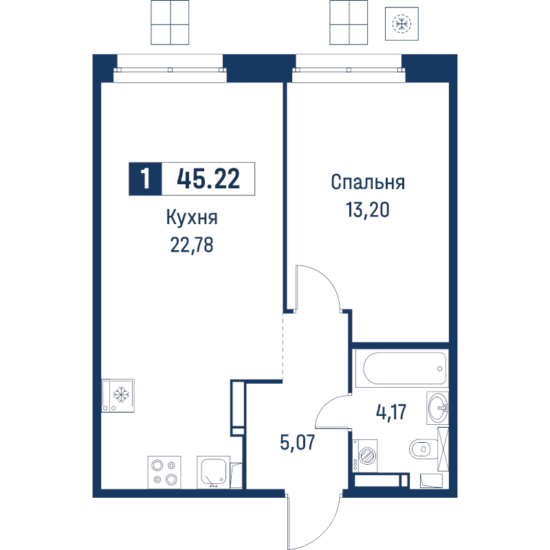 2 ккв (Евро) 45,2 м²