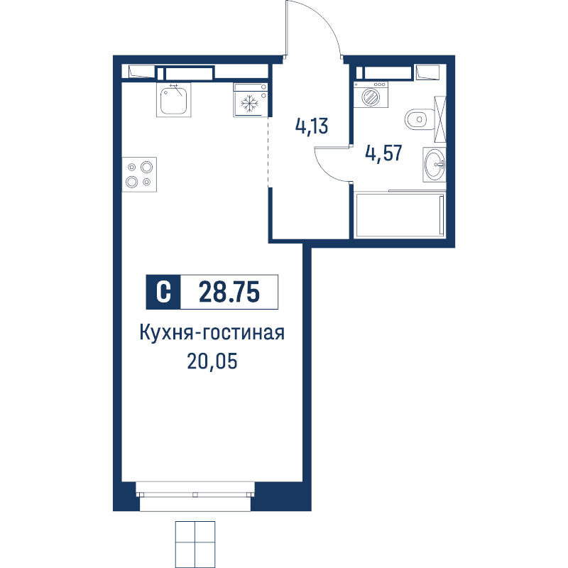 Студия 28,8 м²