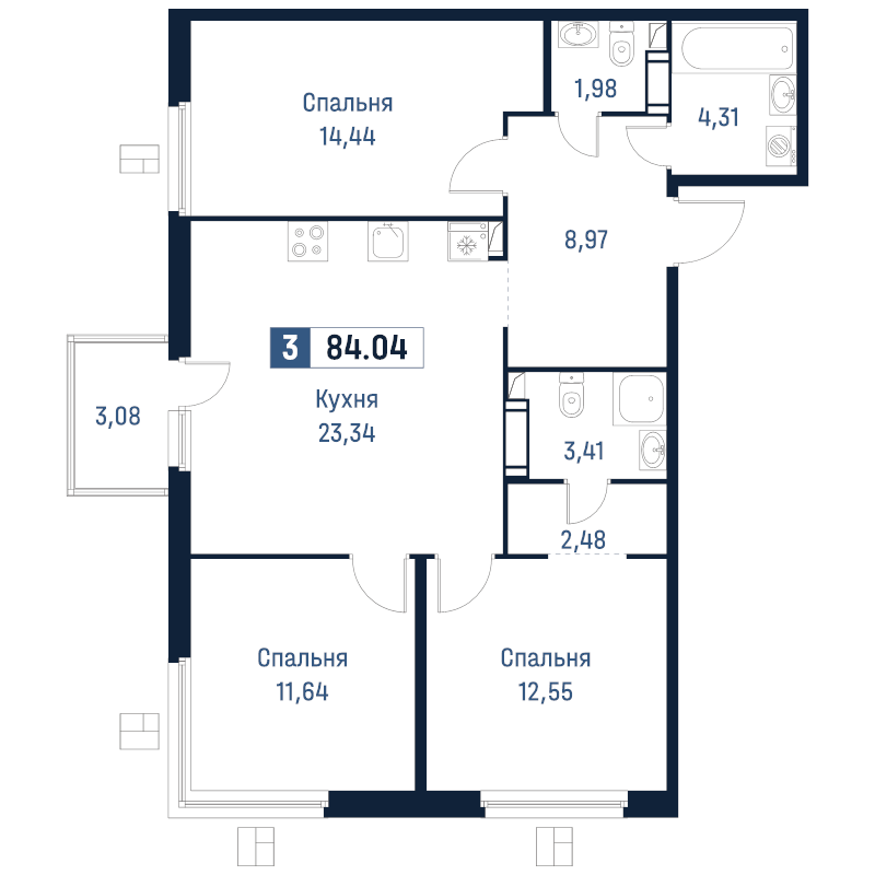 4 ккв (Евро) 84 м²
