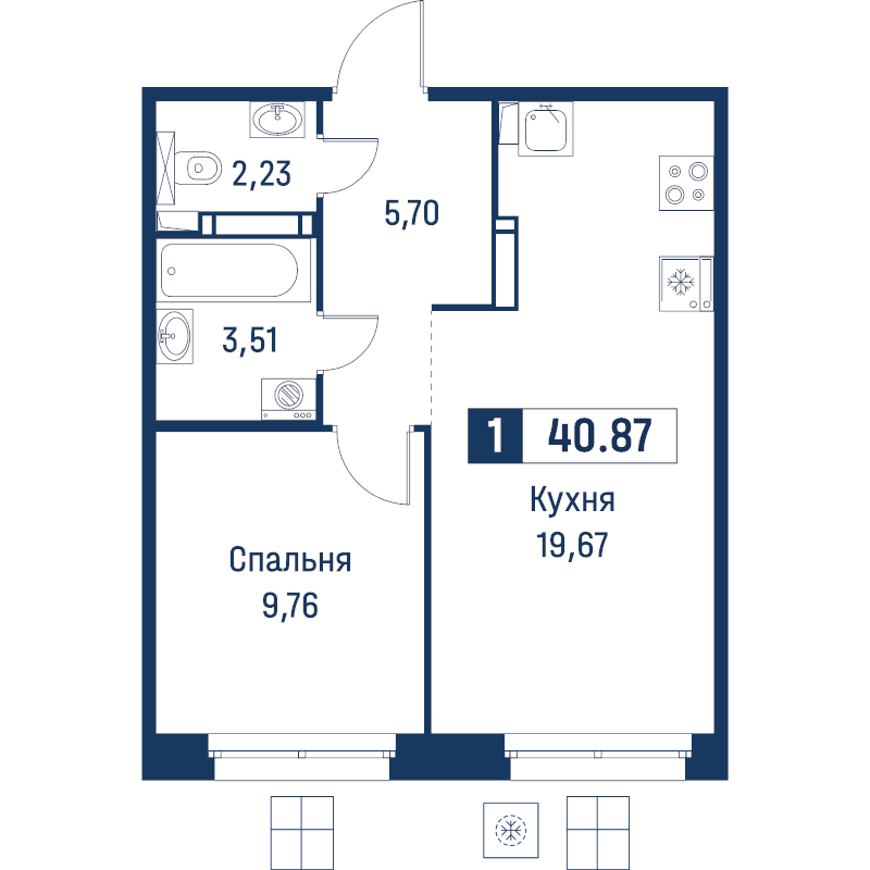 2 ккв (Евро) 40,9 м²