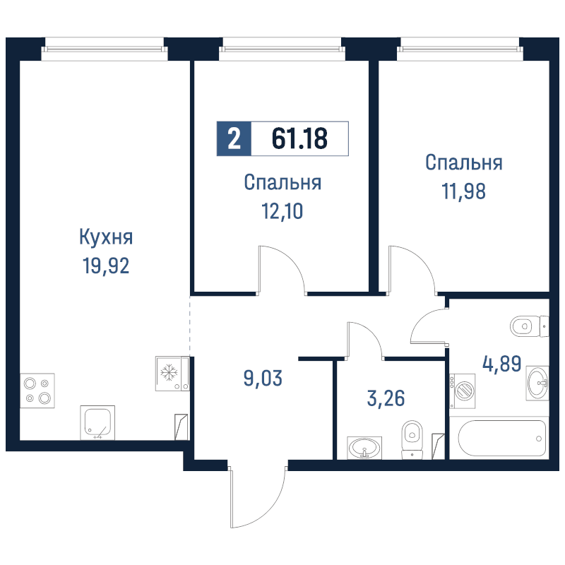 3 ккв (Евро) 61,2 м²