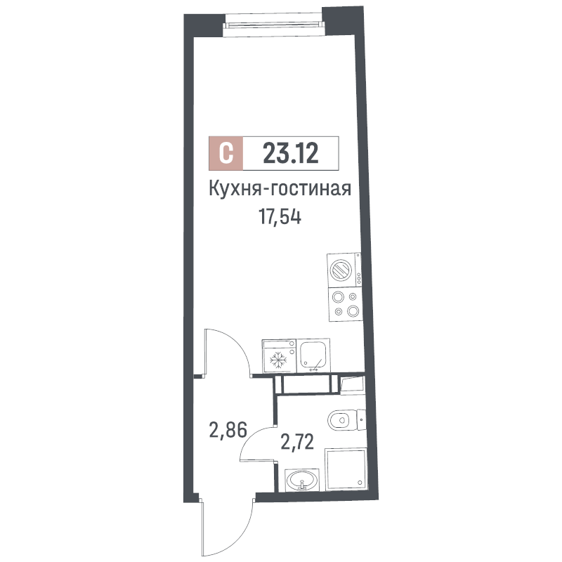 Студия 23,1 м²