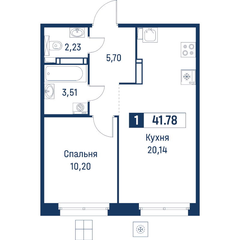 2 ккв (Евро) 41,8 м²