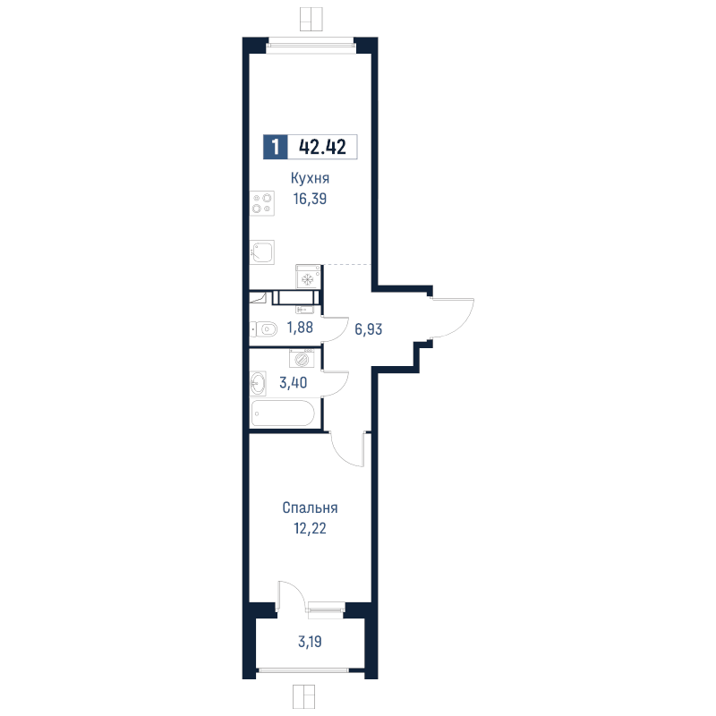 2 ккв (Евро) 42,4 м²