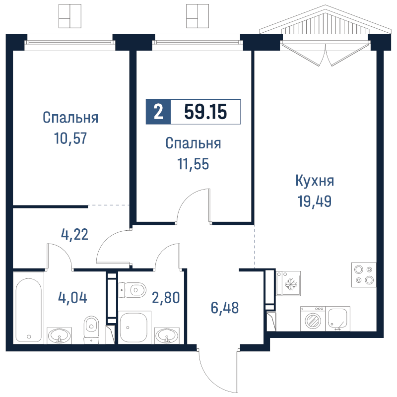 3 ккв (Евро) 59,2 м²