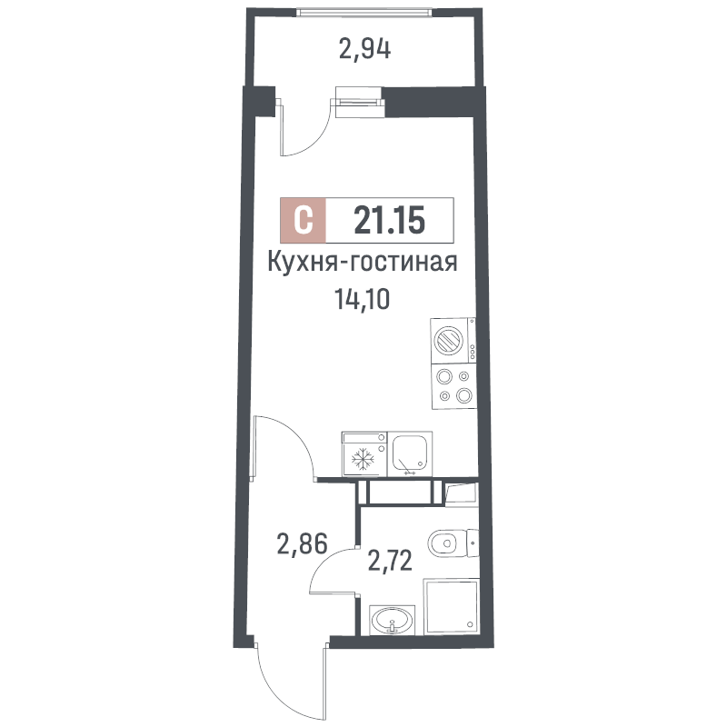 Студия 21,2 м²