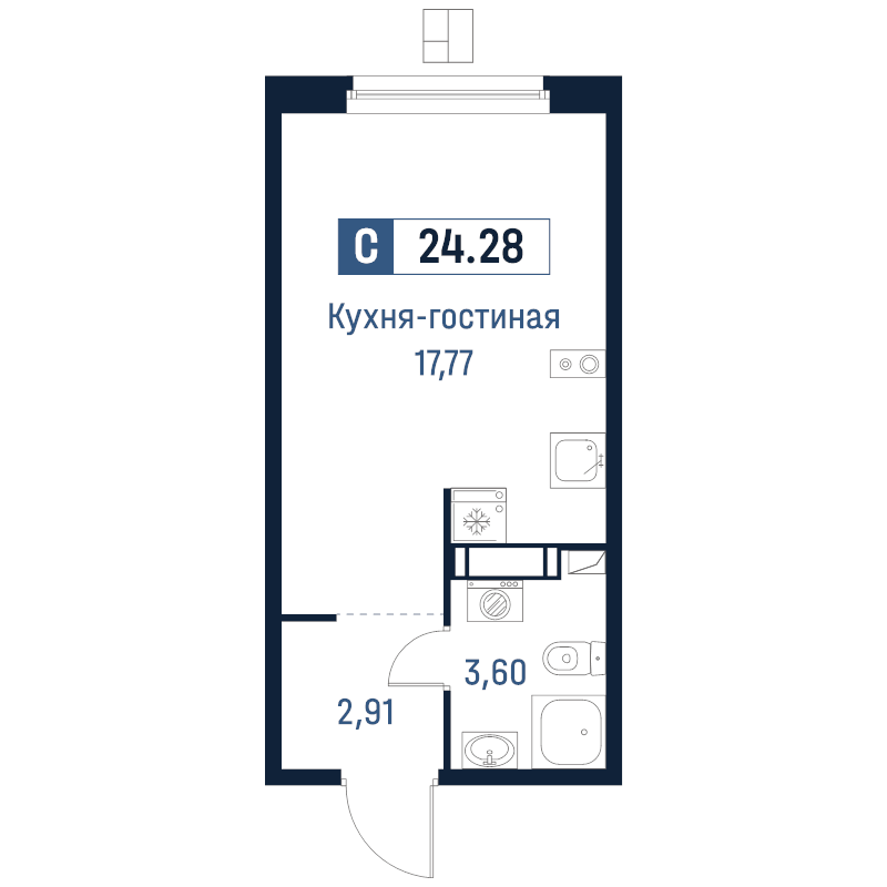 Студия 24,3 м²