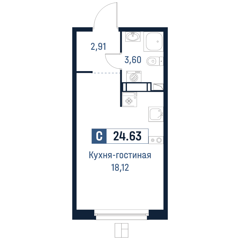 Студия 24,6 м²