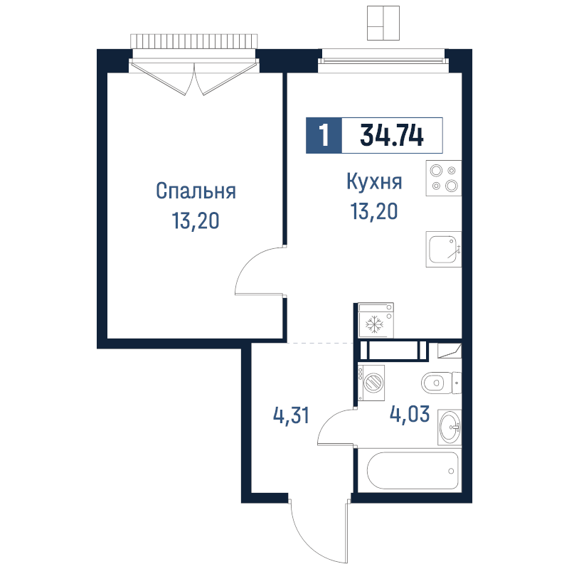 1 ккв 34,7 м²