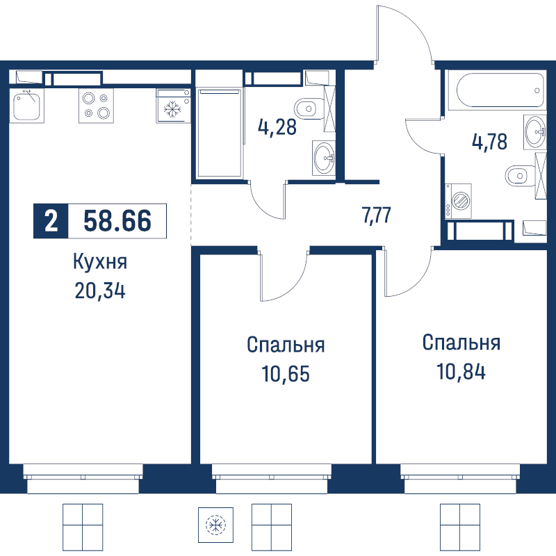 2 ккв (Евро) 58,7 м²